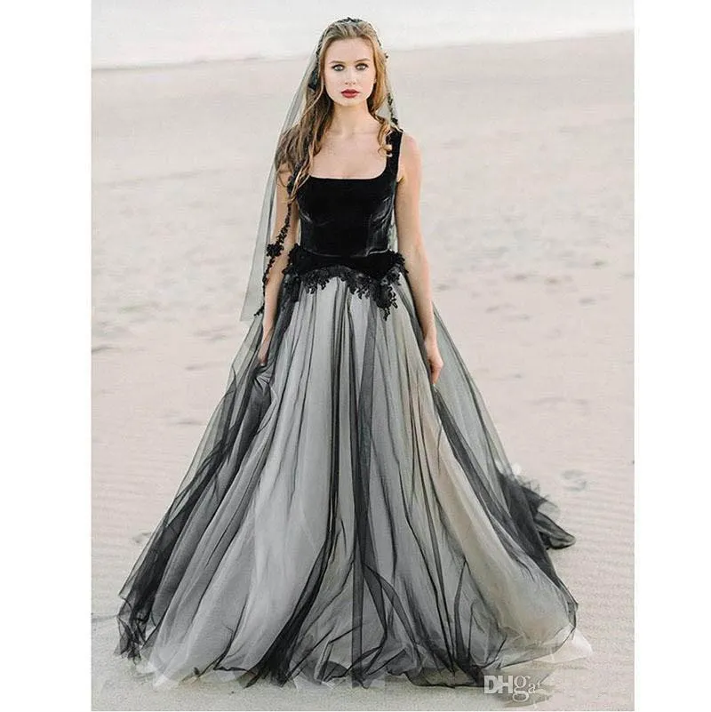 2020 New Arrival Preto Tulle A linha de vestidos de casamento gótico África Praia Cheap Corset Vestidos de casamento do Sul Bohemian Vestidos de noiva