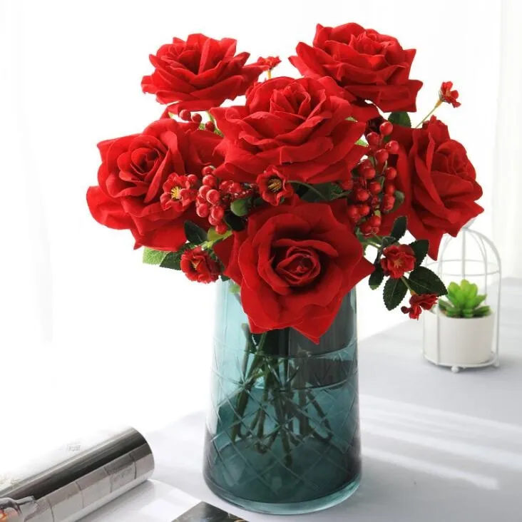 High quality artificial flowers single stem cloth rose flowers for Wedding home decorations valentine day gift artificial rose flowers