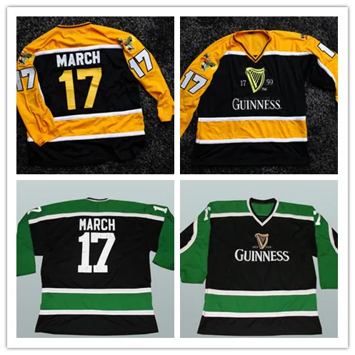 Guinness March Irish Stout Beer St Patricks Day Ice Hockey Jersey Men's Embroidery Any Name Number Jerseys Green Black Green Alternate