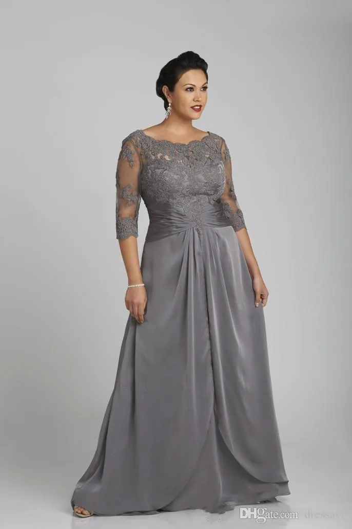 Artı Boyut Gri Gelin Elbisenin Annesi Resmi Aşınma Yarım Kollu Akşam Partisi Elbise Gowns Resmi Custom184W