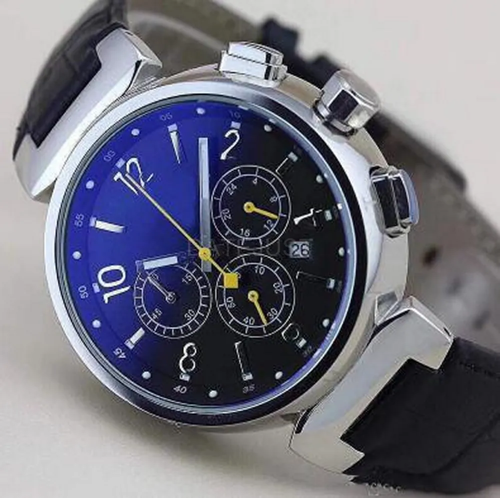 Reloj De Pulsera Para Hombre De Moda Tambour And Future En Negro LV277  Cronógrafo Movimiento De Cuarzo Correa De Cuero Azul Relojes Para Hombre De  28,83 €