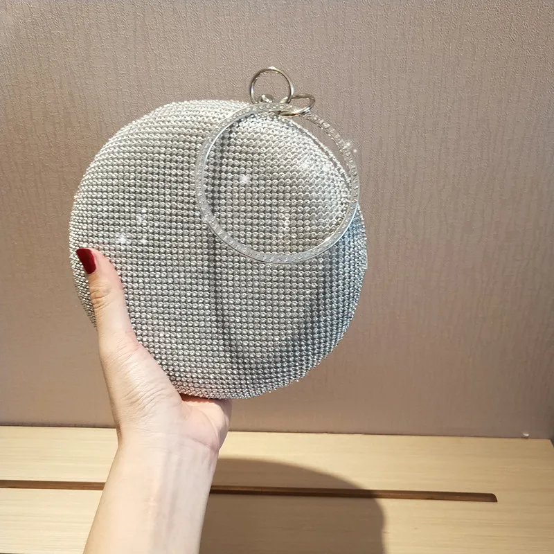 Crystal circle bag party evening bag simple solid round clutch bags women bridal wedding wallet purse new arrival2896