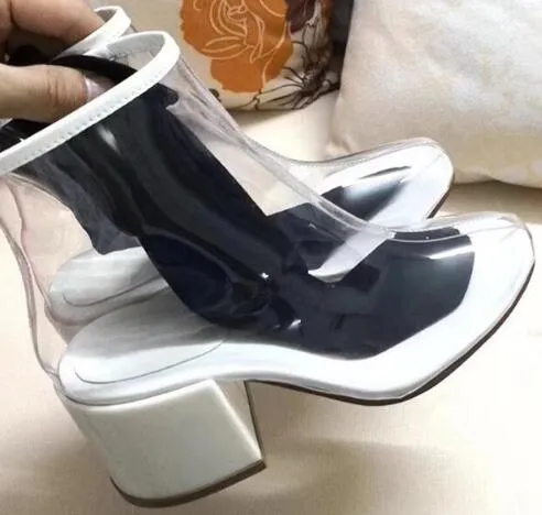 Kvinnor Chunky High Heels Transparenta Korta Stövlar Färgrika Strumpor Högklackat Stövlar Plast Högklackat Skor Nya Stövlar