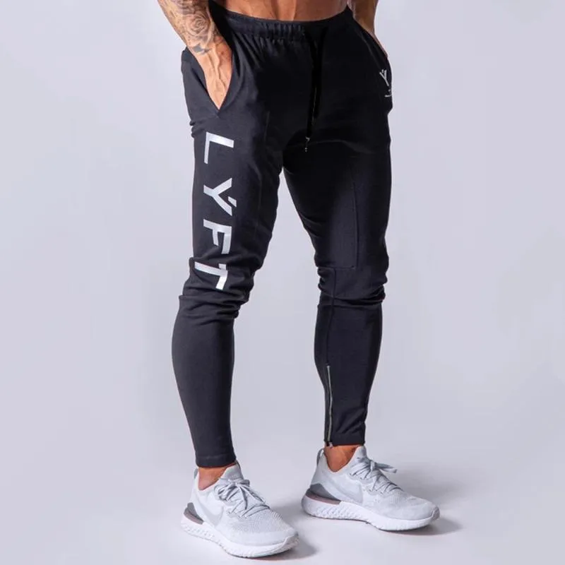 Joggers Sweatpants Mäns Casual Skinny Byxor Svart Byxor Man Gym Fitness träning Bomull TrackPants Vår Höst Sportkläder