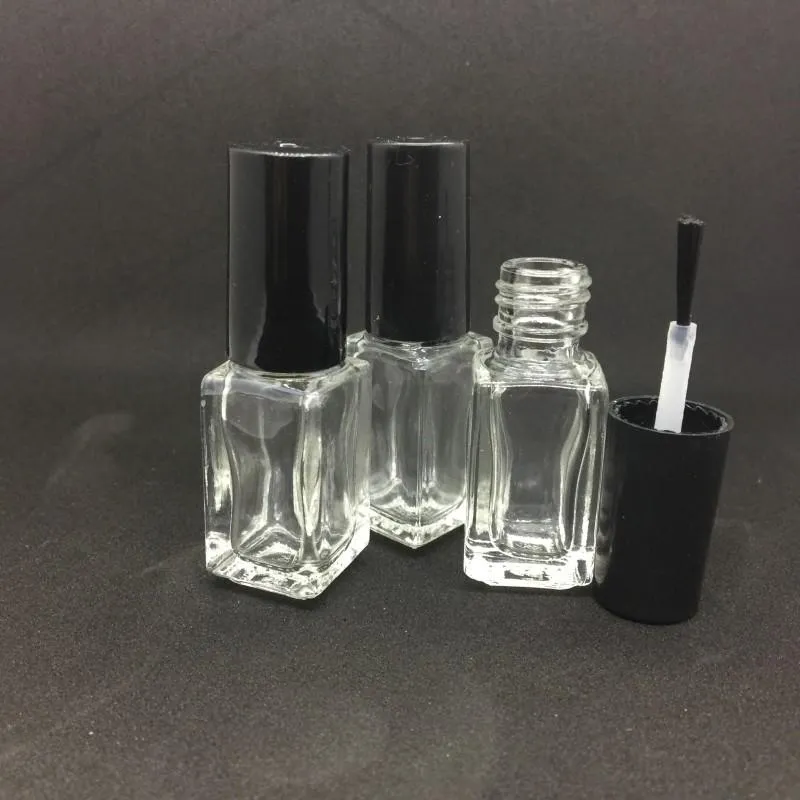 5ml Square Glass Empty Bottle With Brush Transparent Makeup Tool Nail Polish Containers Clear Glass Glue Bottle For Sample 100