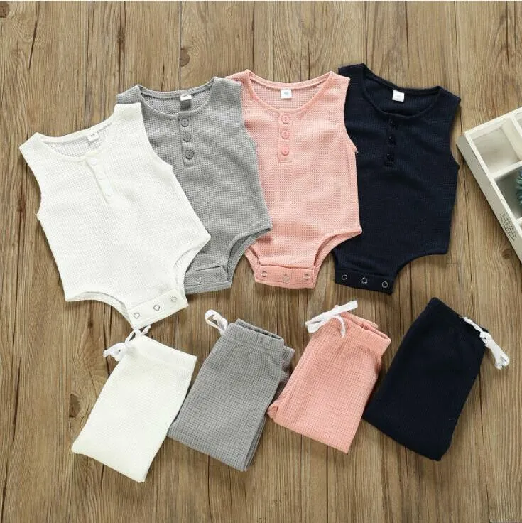 Summer Solid Cotton Linen Baby Clothes Set For Boys And Girls