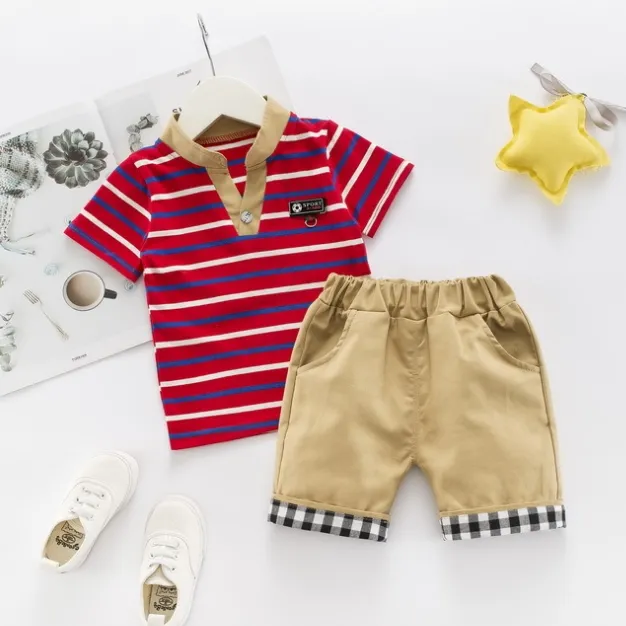 Baby Boy Clothes Set Gestreepte Peuter Shirts Shorts 2 stks Sets Korte Mouw Jongens Outfits Boutique Kinderkleding 3 Designs DHW3645