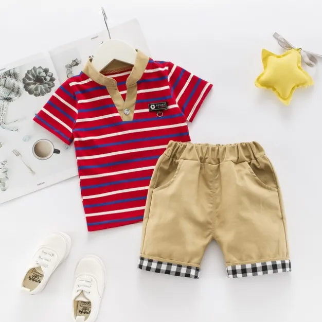 Baby Boy Clothes Set Striped Toddler Shirts Shorts 2st Satser Kortärmad Pojkar Outfits Boutique Barnkläder 3 Designs DHW3645