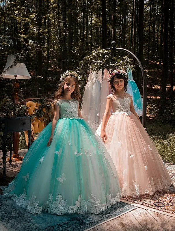 Diseño De Color Verde Para Niñas Vestidos De Gala Vestidos Vestido De Con Mariposas Apliques Noche De Fiesta Para Niños De 83,71 € | DHgate