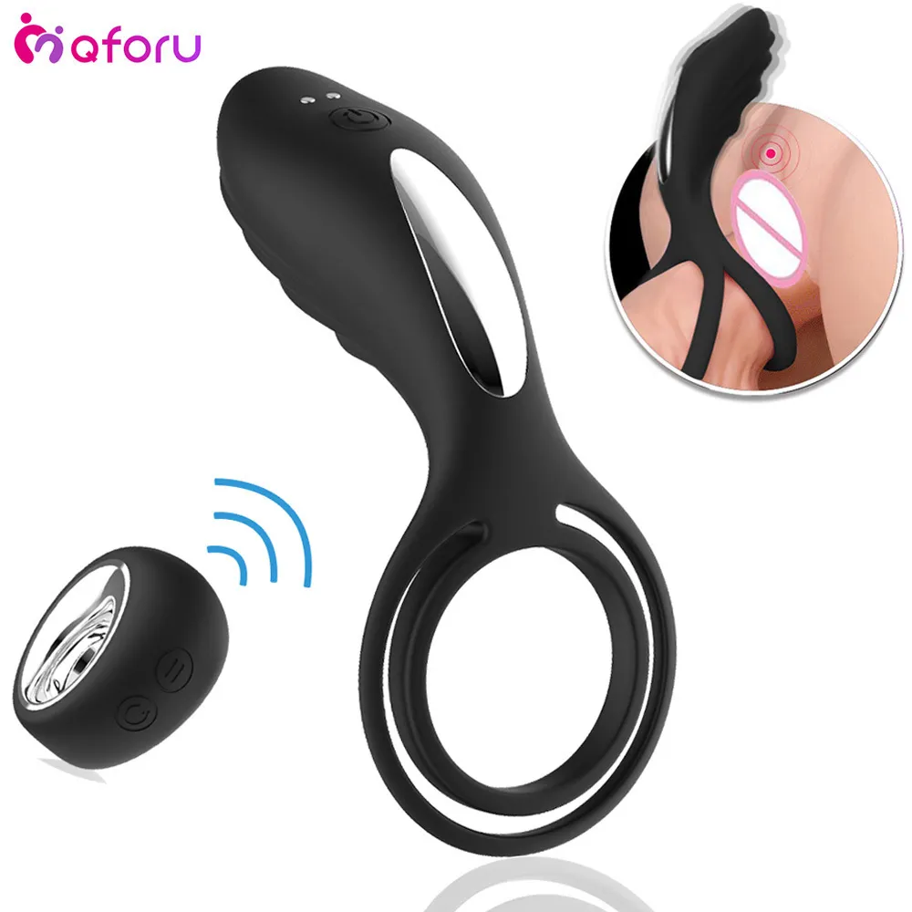 Telecomando Ritardo del pene Eiaculazione Cazzo Anello vibrante Doppia penetrazione Stimolatore del punto G Dildo Vibratore Giocattoli del sesso per gli uomini J190626