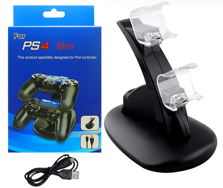 LED 듀얼 충전기 독 마운트 USB 충전 스탠드 PlayStation 4 PS4 Xbox One 게임용 무선 컨트롤러 (소매 상자 포함) 1pcs