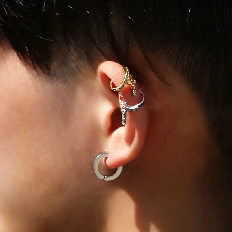 New Fashion Circle Ear Cuff Piercing Earrings for Women Men Gold plated  Huggie Unisex Double Piercing Hoop Earing Female Brincos
