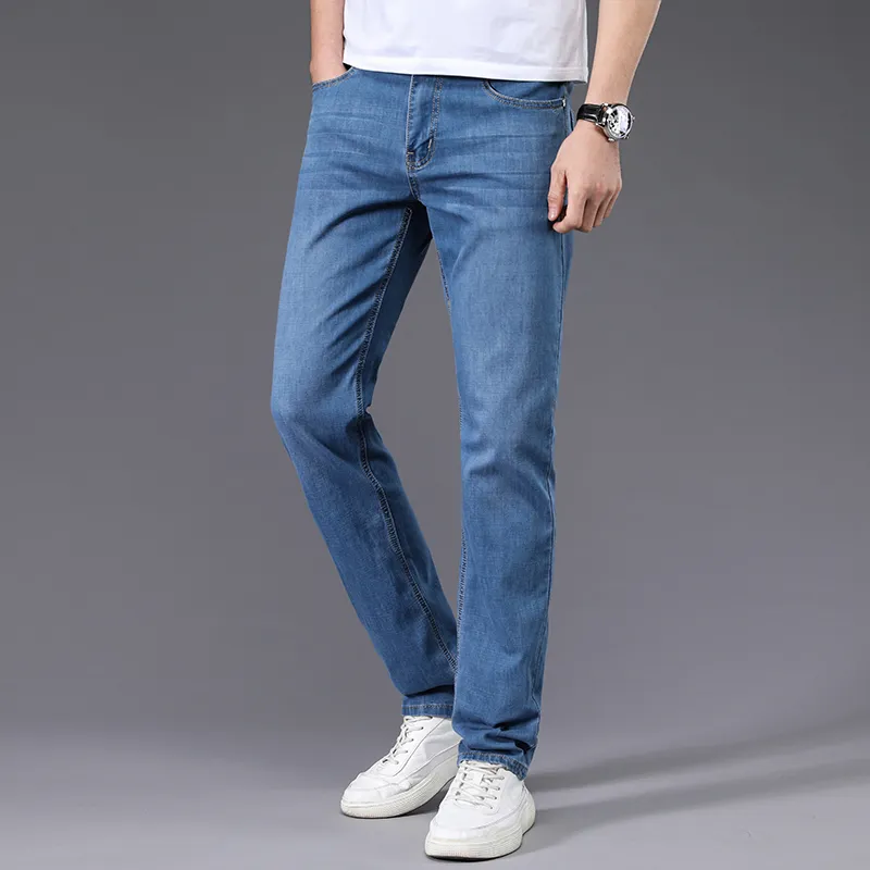 Kot Erkekler Düz Pantolon Erkek Yüksek Kalite Yumuşak Slim Fit İş Denim Tasarımcı Casual Biker Pantolon Pantalon Hombre Homme