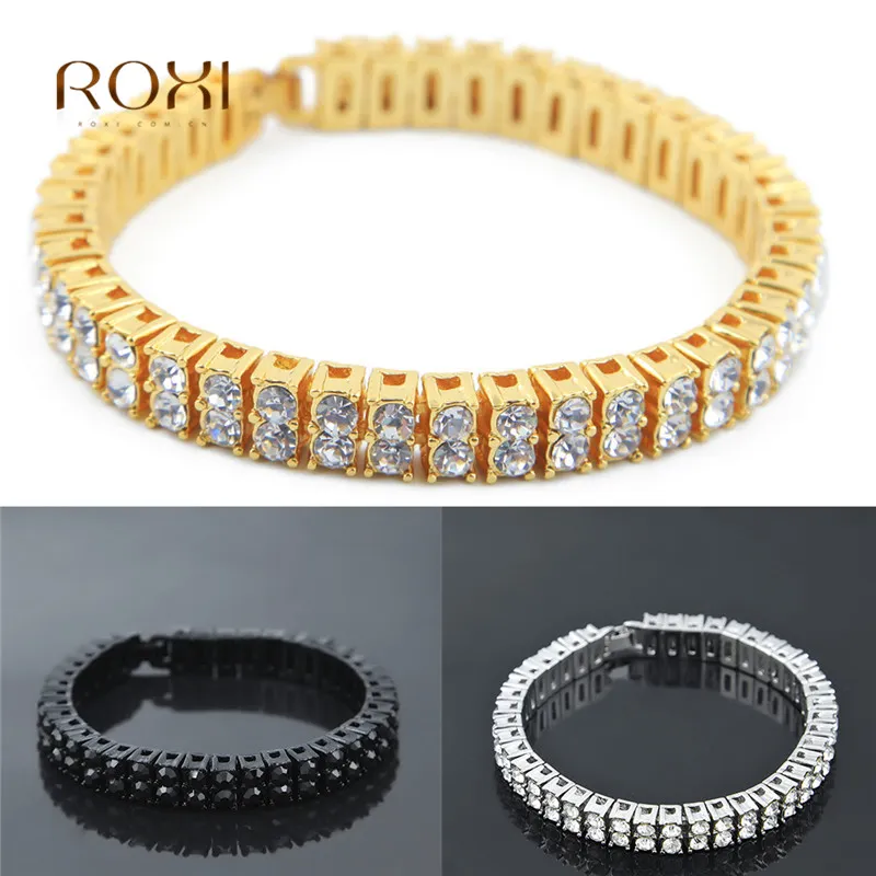 Bracciali Rapper Hip Hop per uomo Cristallo nero Ghiacciato con strass pavimentati CZ Cubic Zirconia Tennis Gioielli Z4Link Chain Link