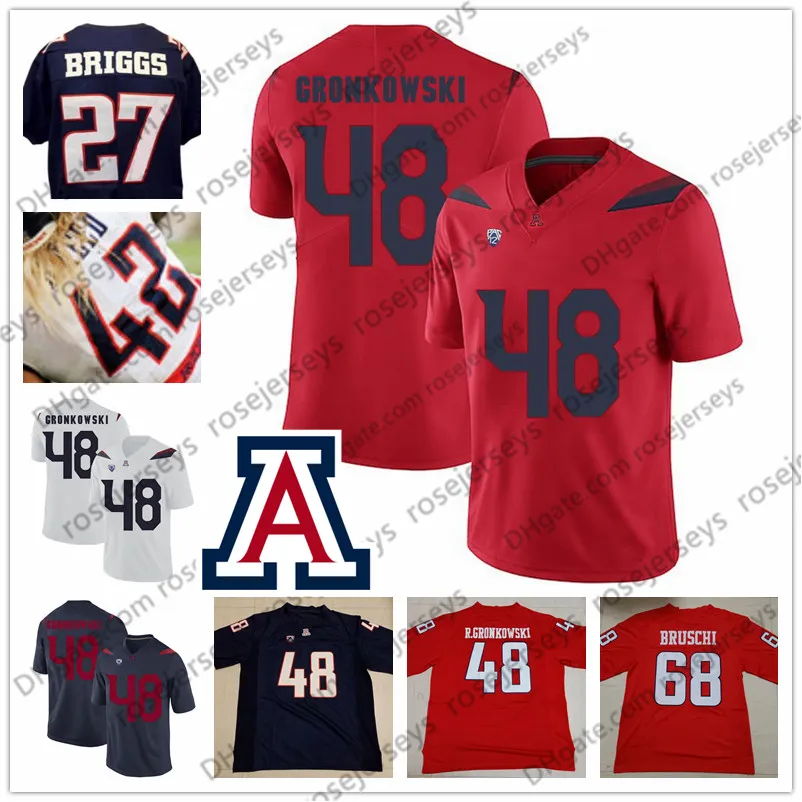 NCAA Arizona Wildcats #68 Tedy Bruschi 48 Rob Gronkowski 42 Brooks Reed 27 Lance Briggs Marinblå Röd Vit Retried Vintage fotbollströja