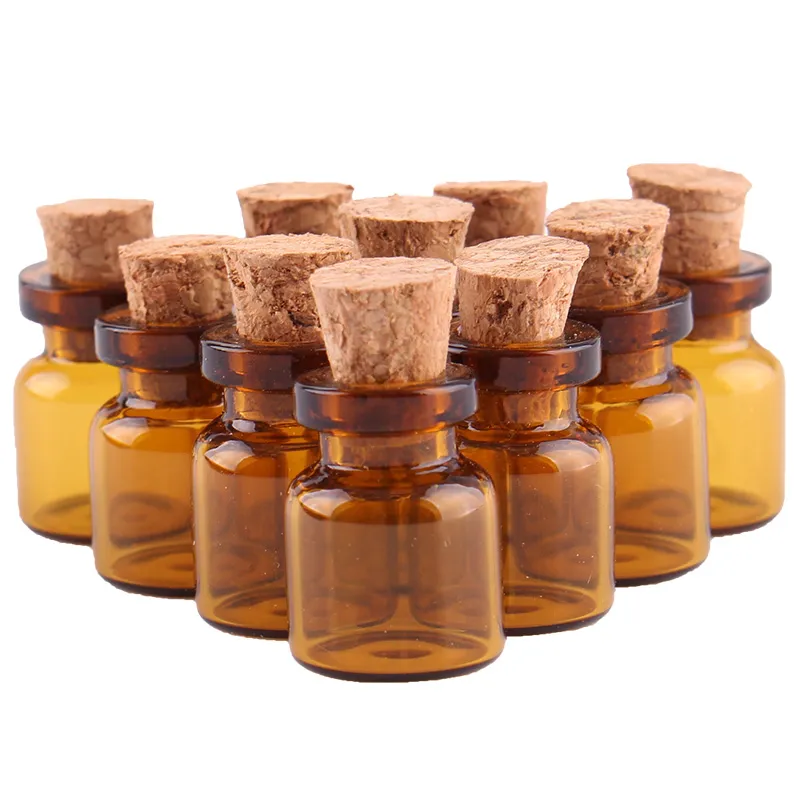 50st 0,5 ml Amber Mini Glass Flaskor Söt flaskor med korkpropp Tiny JAR-flaskor DIY CRAFT