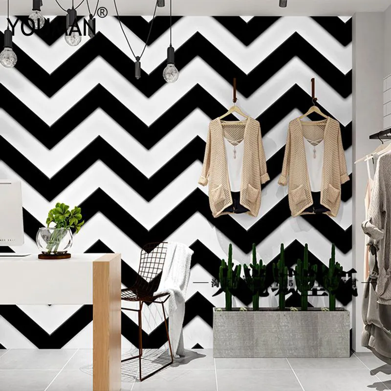 Luxus 3D Black White Stripes Tapete Flocking Vliestapete Rolle Wohnzimmer Schlafzimmer TV Backgroud Wandbild Wandpapierrolle