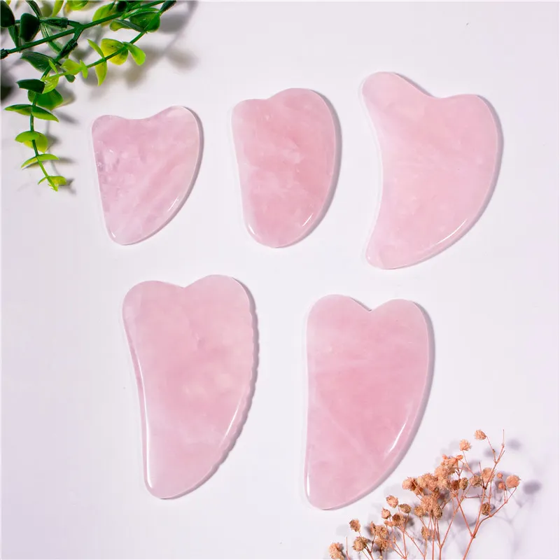 Hot Natural Rose Quartz Guasha Scraping Massage Scraper Face Massager Gua Sha Board AcuPoint Face Eye Care Spa Massage Verktyg Gratis Shipping