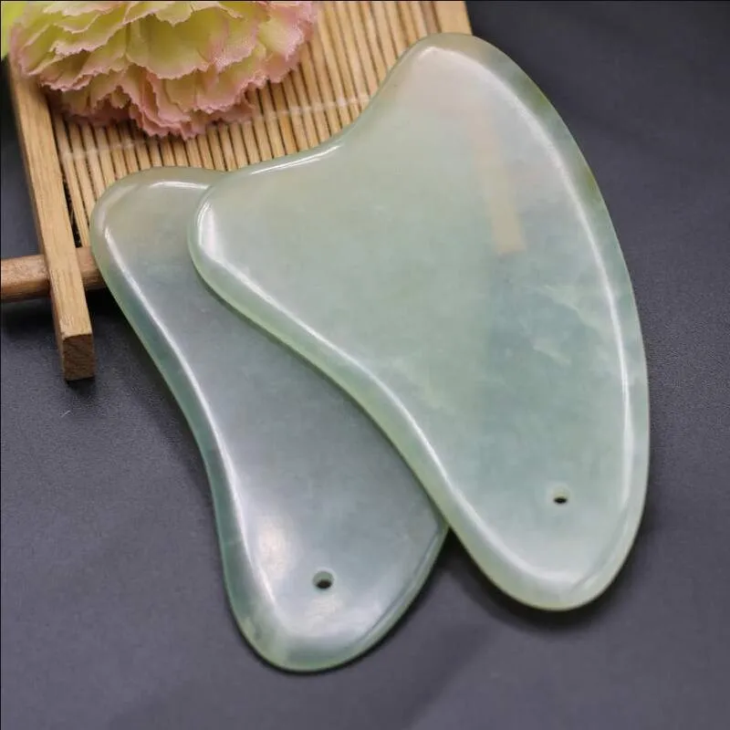 Högkvalitativ Naturlig Jade Guasha Board Scraching Ansiktsögon Skrapning Gua Sha Spa Massage Tool Hälsovård Skönhet Acupoints Plate Massager