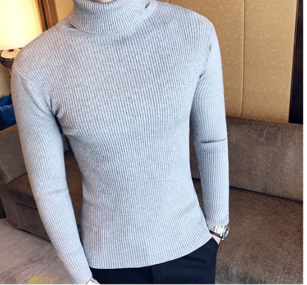 Mens Slim Solid Color Turtleneck Sweater Sweater Two Lapel Linger Shirt Tight Winter Tops Mens Wear