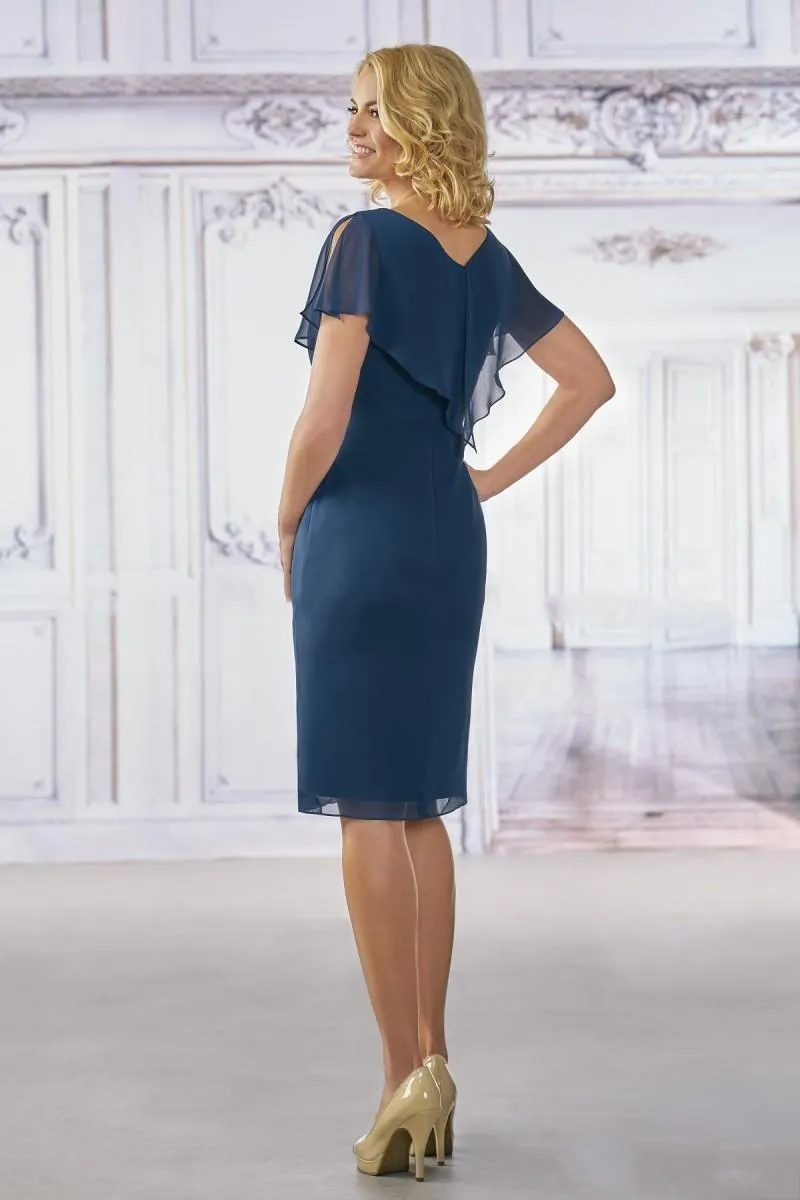 Blue Chiffon V-Neck of the Bride Dress with Lotus Leaf Sleeves and Waist Long wedding guest skirt - Plus Size Summer Collection
