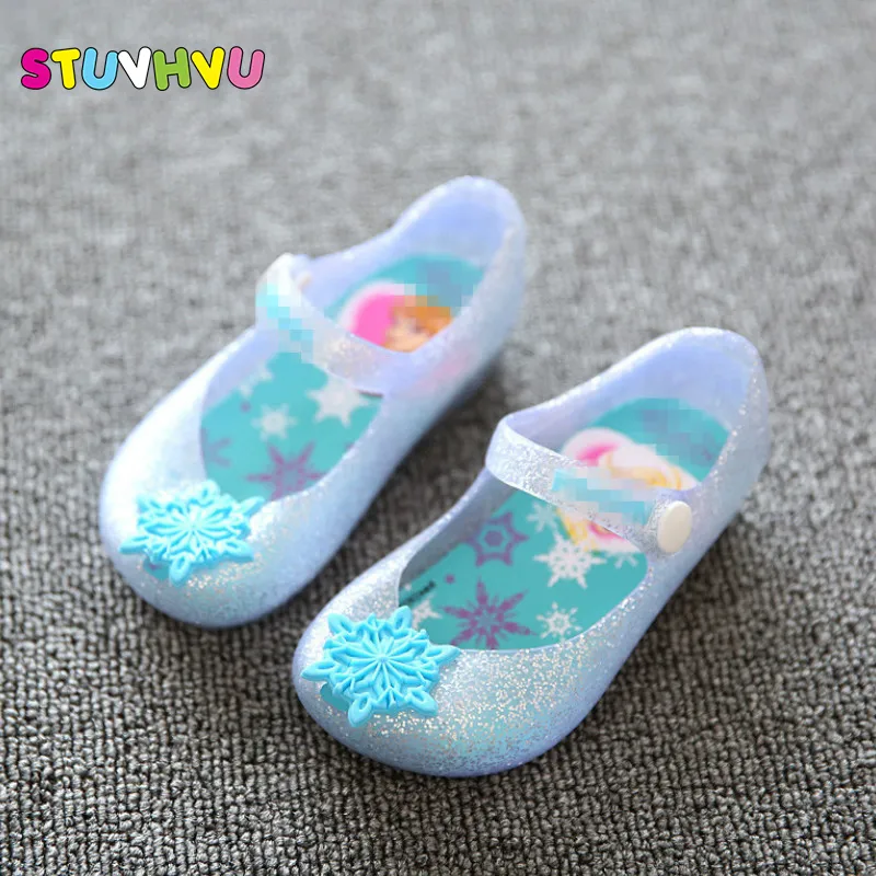 1-3 Years Princess Summer Cartoon Children Jelly Transparent Snowflake Baby Girls Sandals Shoes Foot Inside Length 13-15.5cm