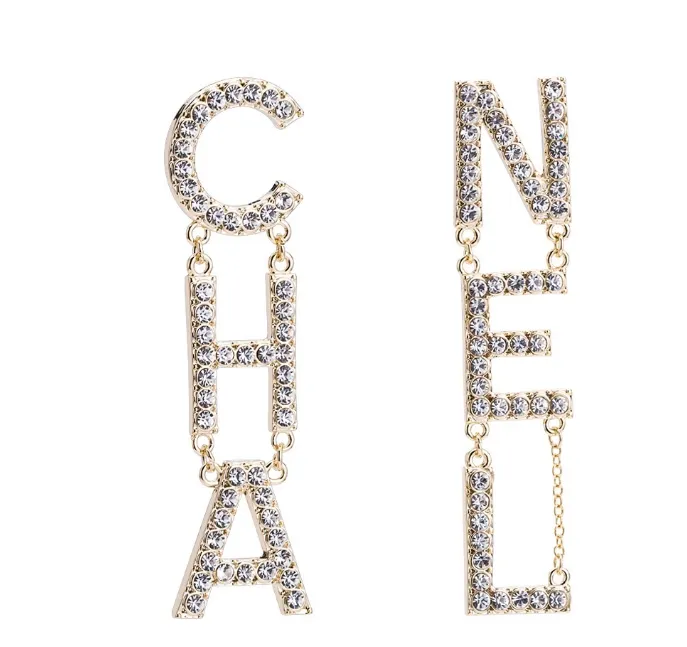 New Hot! 2019 Designer Full Rhinestone Letter Tassel Earrings For Women fashion Stud Earring Jewelry Gifts Gold and silver