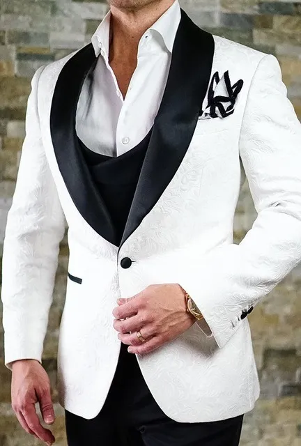 Beau gaufrage garçons d'honneur châle revers marié smoking hommes costumes mariage/bal/dîner meilleur homme blazer (veste + pantalon + cravate + gilet) A229