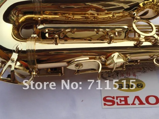 Oves Högkvalitativ mässingssaxofon Alto EB Tune Gold Lacquer yta saxofon E Flat saxofon Musikinstrument med fallmunstycke