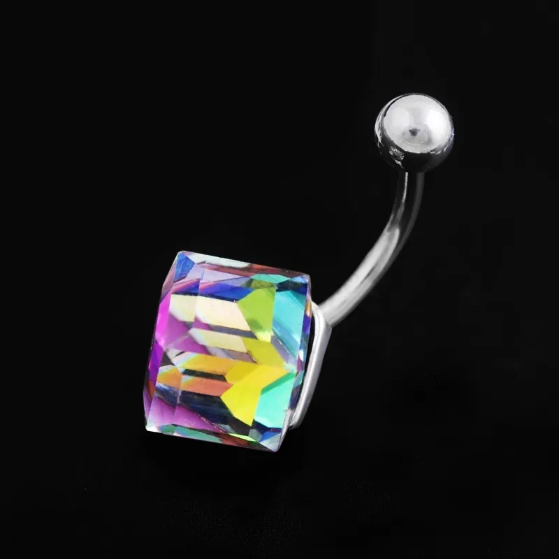 Kryształ Kryształ Steel Chirurgiczny Barbell Brzuch Pierścienie Pierścienie Brzana Sexy Dangle Błyszczące Body Piercing Biżuteria Rainbow