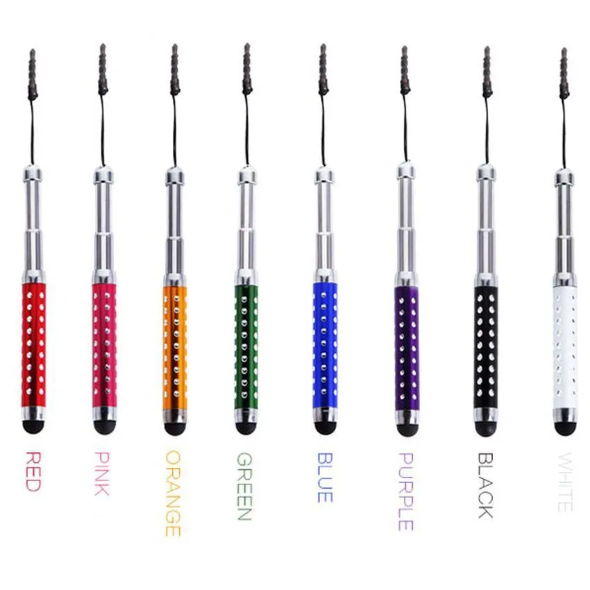 Universal Crystal Mini Three Telescopic Capacitive Touch Screen Stylus Pen With Dust Plug For Mobile Phone touch pen