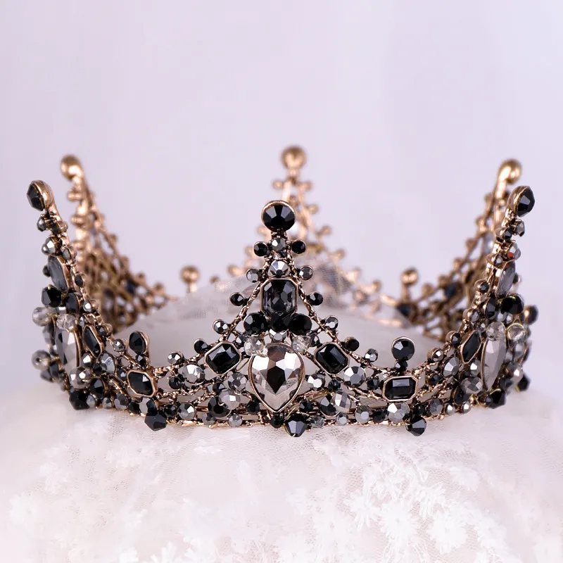 Diadema da sera nero cristalli trasparenti re austriaco regina corona da sposa corone da sposa costume Art Deco principessa diademi capelli Cla332O