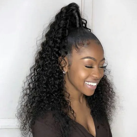 Kinky Curly Ponytail Femmes Extensions de Cheveux Afro Curly Queue de Poney Postiche Cordon Ponytails Pieces High Buns Peruca couleur naturelle 160g