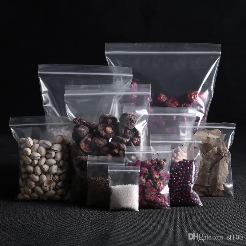 100 Pz/Lotto Di Plastica Trasparente Richiudibile Zip Poli - Main Image