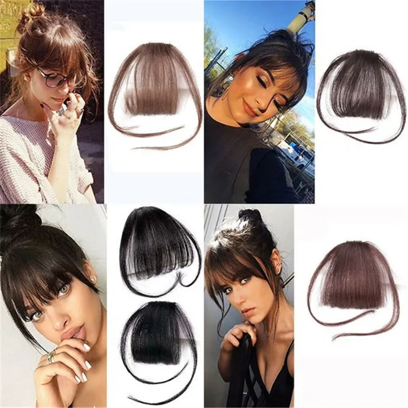 100% Real Clip in Air Bangs Human Hair One Piece Clip in Fringe Hair Extensions Natural Color for Women