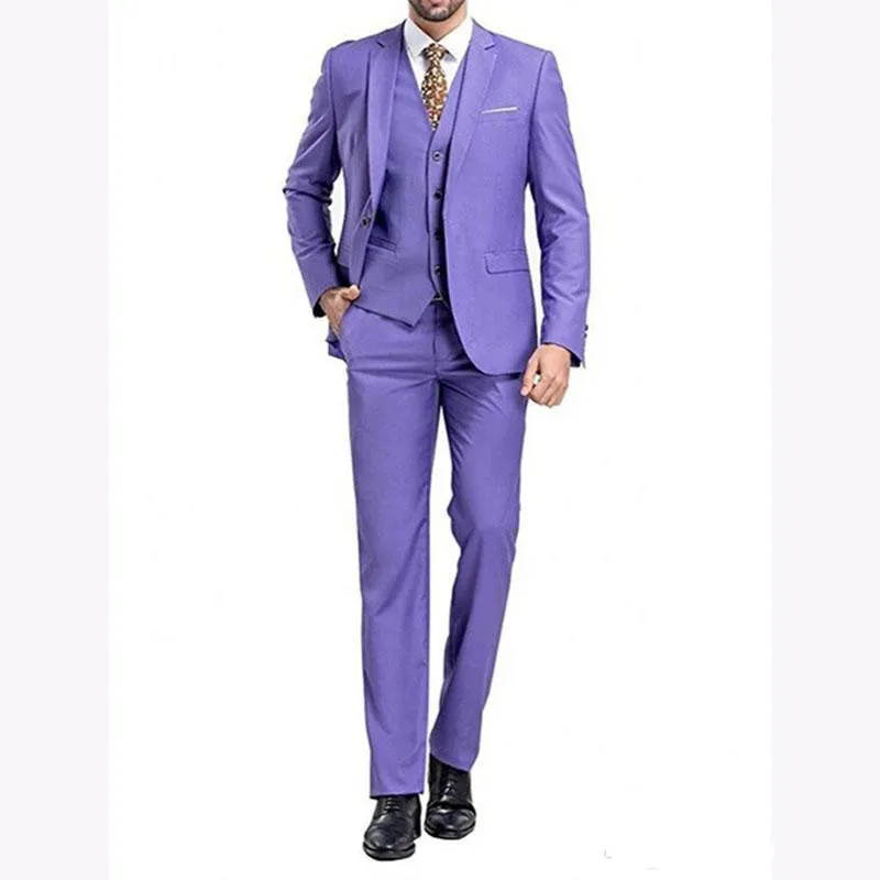 Yeni Varış Bir Düğme Damat Smokin Çentik Yaka Groomsmen Erkek Düğün İş Balo Suits (Ceket + Pantolon + yelek + Kravat) 645