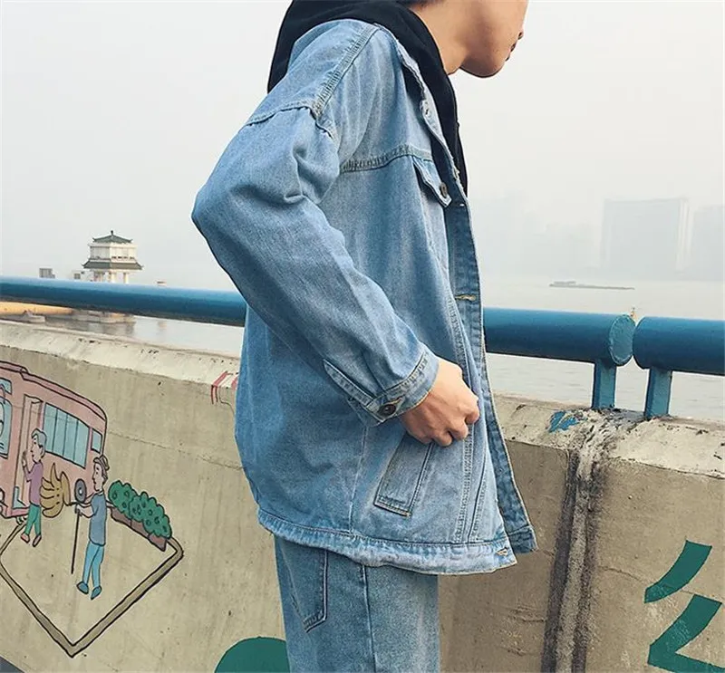 Mens Designer Jeans Jacket Casual Long 
