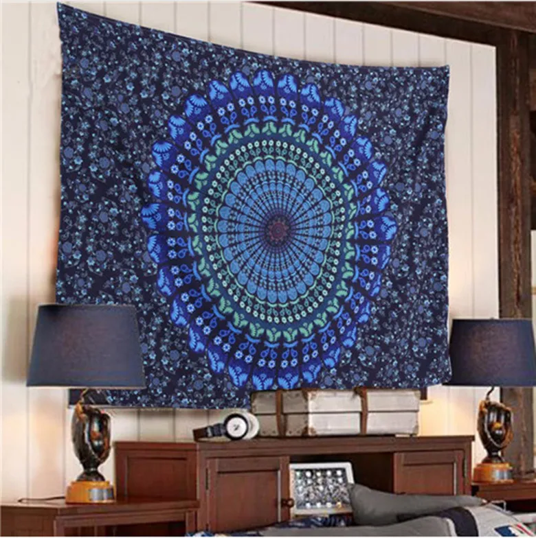 Boho Chic Elephant Print Tapestry: Vibrant Peacock Mandala Design