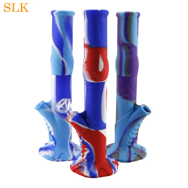 Popular Silicone Hose Smoking Water Pipe Hookah Shisha Bong Straight Recycler Oil Rig ease to clean bubbler tube for smoke shop wholesaler