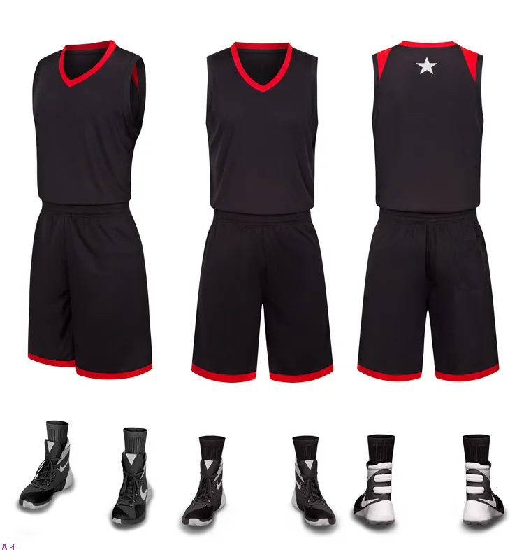 2019 nouveaux maillots de basket-ball vierges logo imprimé taille homme S-XXL prix pas cher expédition rapide bonne qualité noir rouge BR0001n