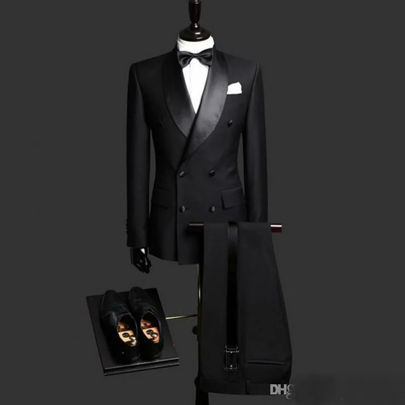 Costumes pour hommes noir marié mariage Tuxedos châle revers Slim Fit marié vêtements de cérémonie meilleurs hommes costume pour les mariages veste et pantalon