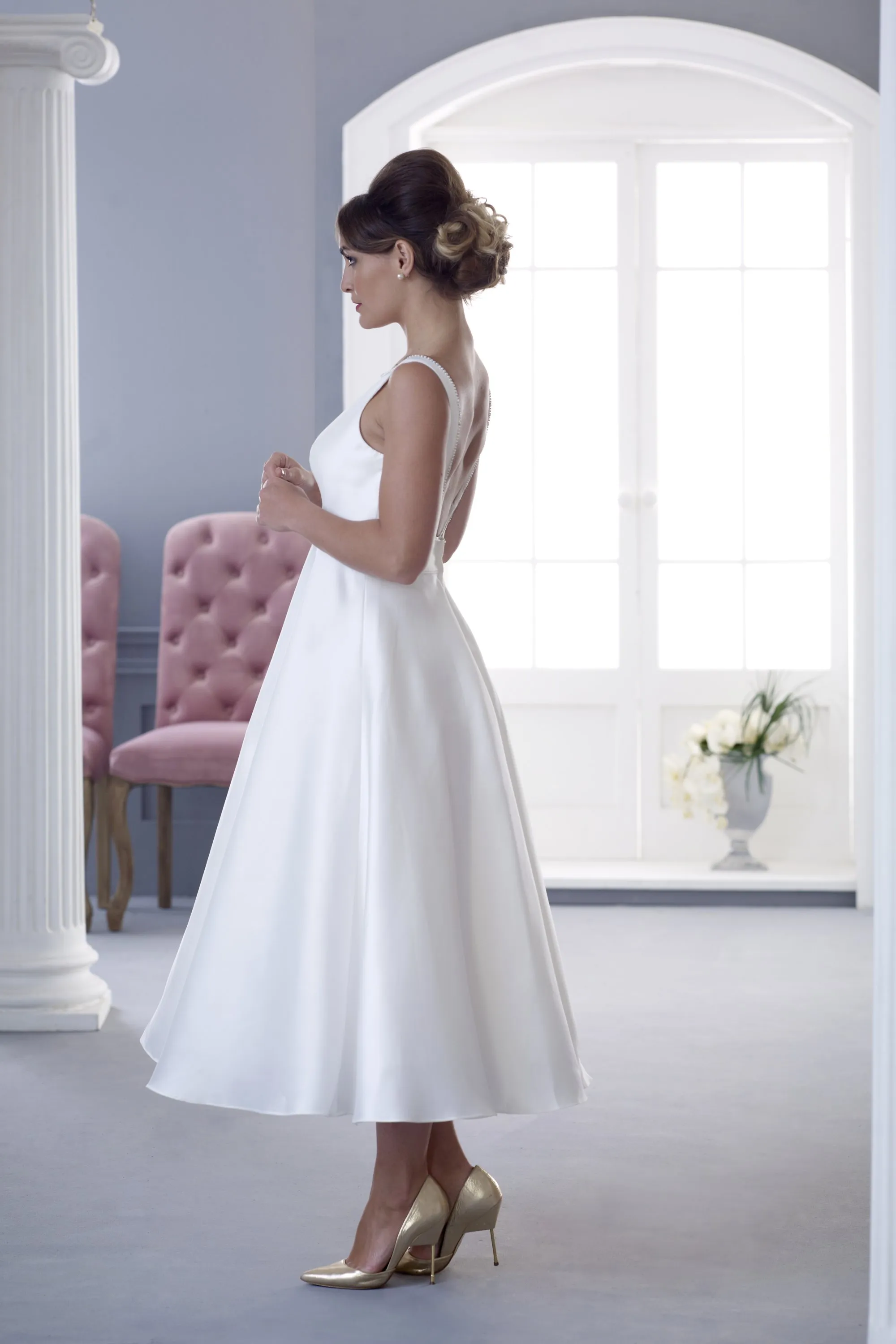 Vintage Satin Tea Length Tea Length Wedding Dress With Vintage Satin Tea Length Tea Length Wedding Dress With