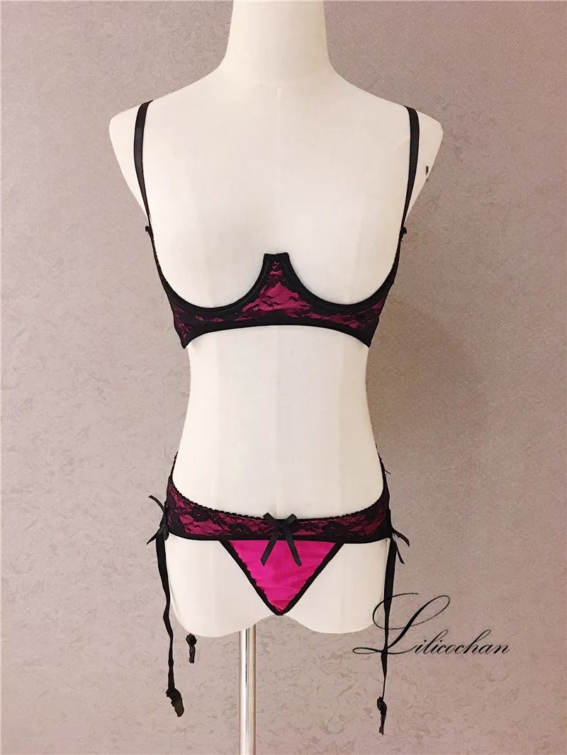 Lilicochan luxe Sexy volants nœud Push Up coupe ouverte sous-vêtements mignon soutien-gorge et T culotte ensembles pour femmes lingerie érotique