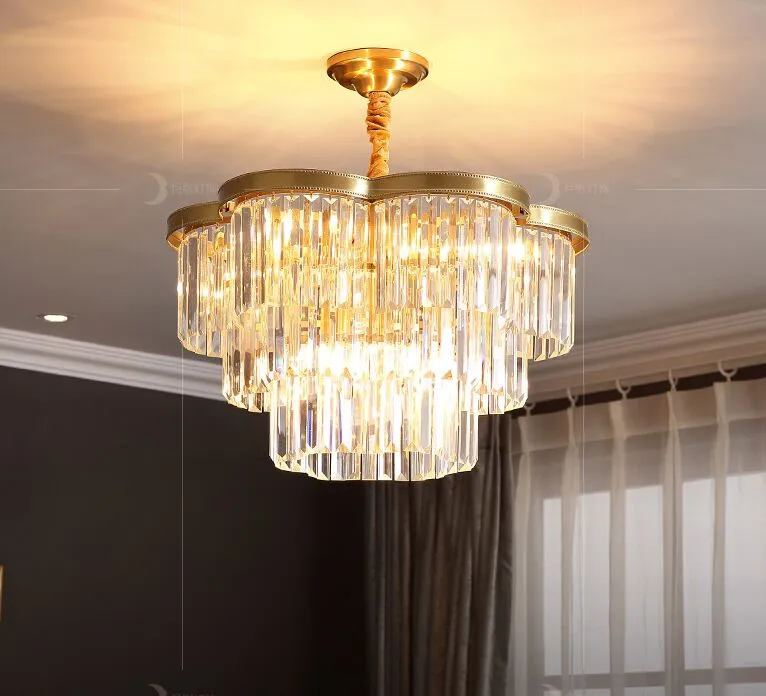 Nowy Design 3 Warstwy Kryształowe Żyrandole Nowoczesne Oświetlenie AC110V 220 V Lustre Cristal Jadalnia Lampa Salon Myy