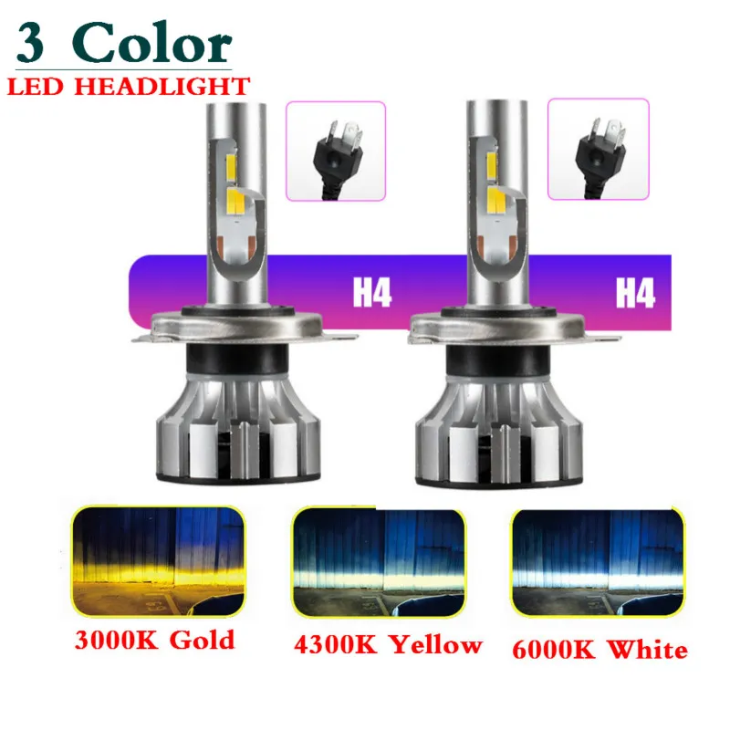 H4 hi-lo faisceau auto turbo LED phare tricolor ampoules lampe de brouillard à 3 couleurs 90W 11000LM 12V 24V lumière de voiture remplacer les lampes à xénon halogène