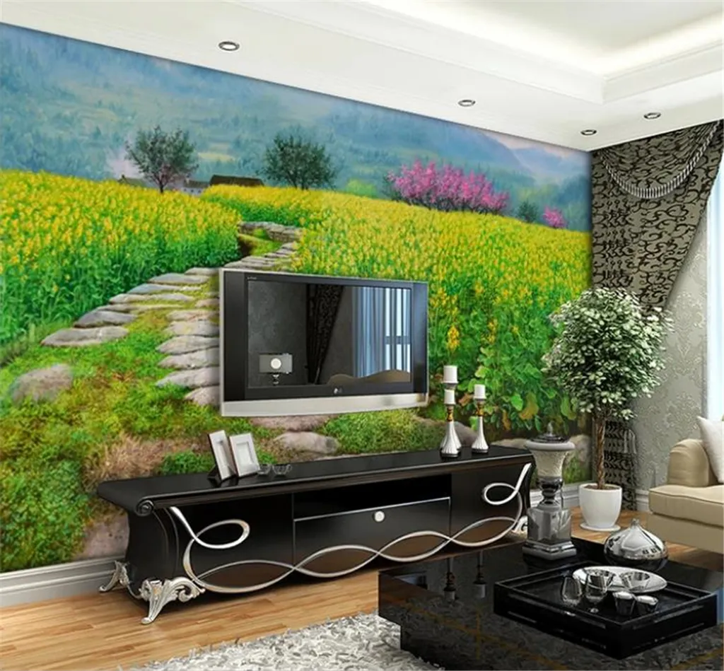 3d papel de parede jardim colza paisagem pintura a óleo mural decoração de interiores belo papel de parede