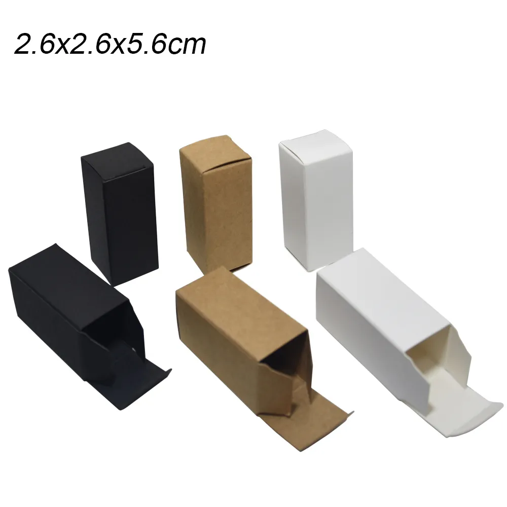 2.6x2.6x5.6cm Zwart / Bruin / Wit Klein Kraftpapier Box Papier Kartonnen Pakketdozen voor Parfum Olie Fles Verpakking Karton