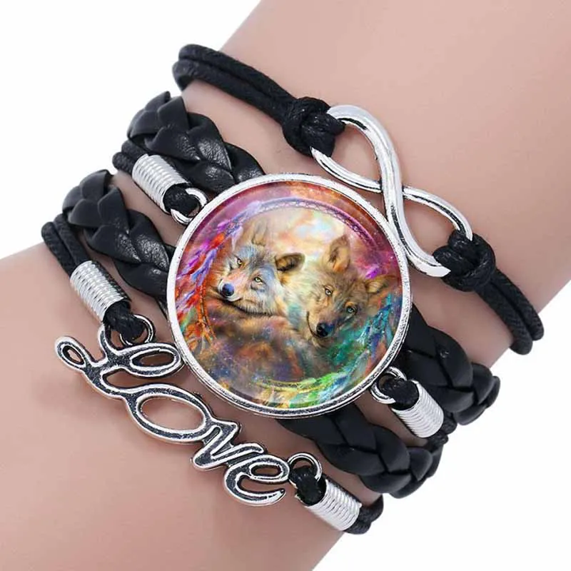 Multilayer Wolf verre cabochon bracelets charme Love Infinity bracelet femmes enfants mode bijoux volonté et sable