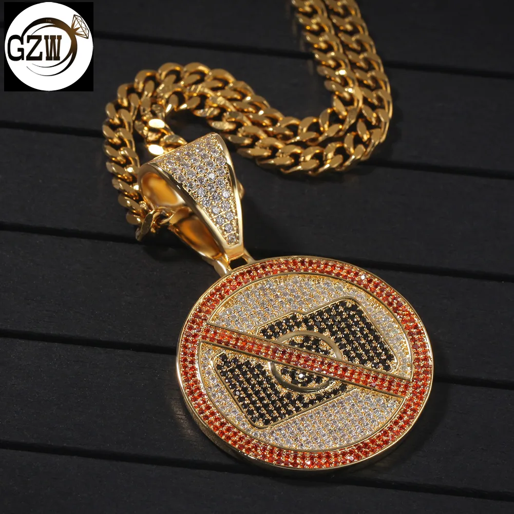 New personalized Gold Bling Cute No Photography Sign Pendant Mens Chain Necklace CZ Cubic Zirconia Hip Hop Rapper Jewelry Gifts for Men