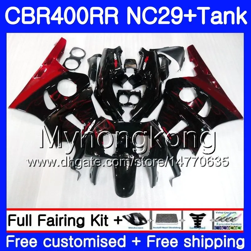 Kit für HONDA NC29 CBR400 RR CBR400RR 94 95 96 97 98 268HM.0 CBR 400 RR NC23 CBR 400RR 1994 1995 1996 1997 1998 1999 Verkleidungen Rote Flammen schwarz